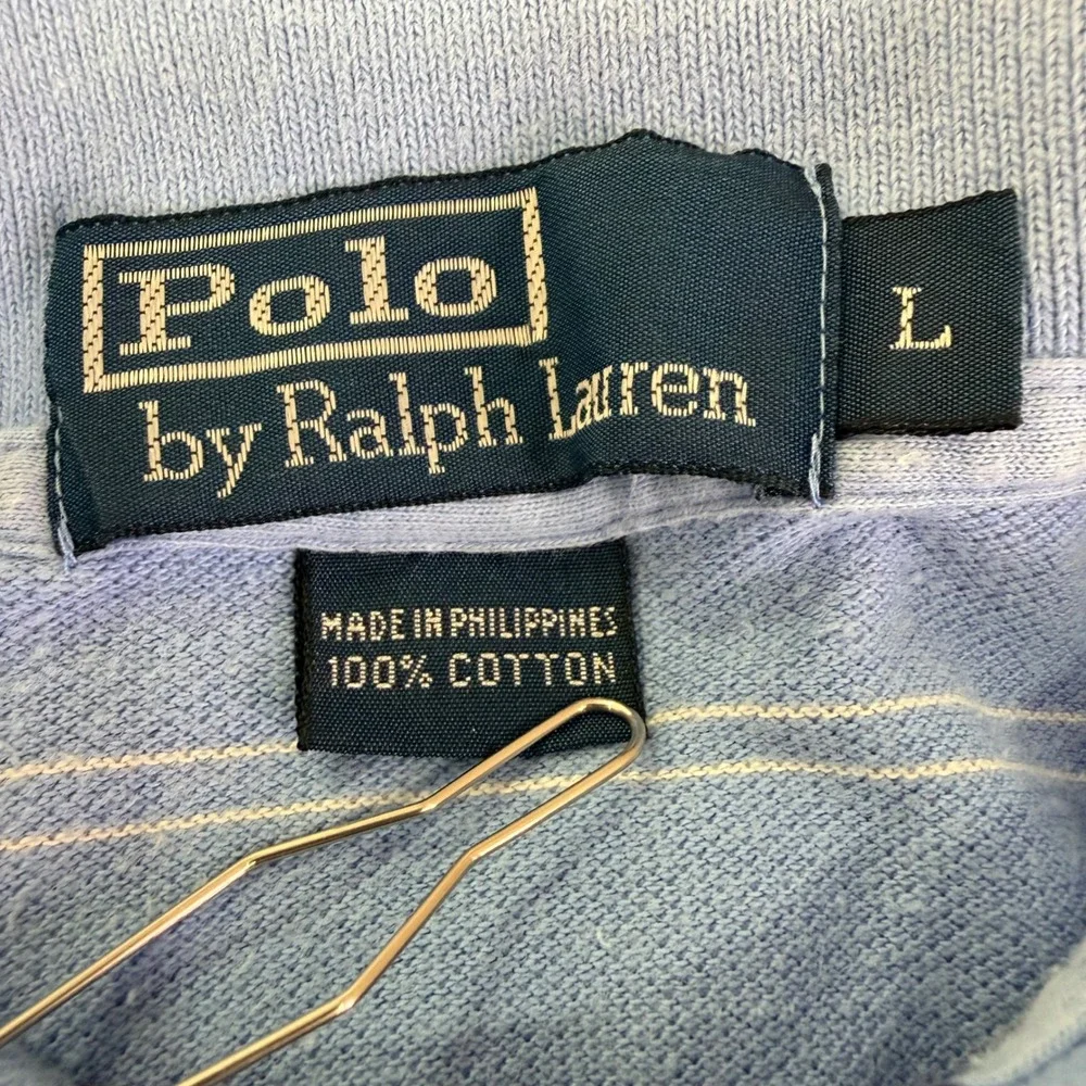 Polo Ralph Lauren Polo Men L Blue Striped Short Sleeve Pony Classic Preppy Golf